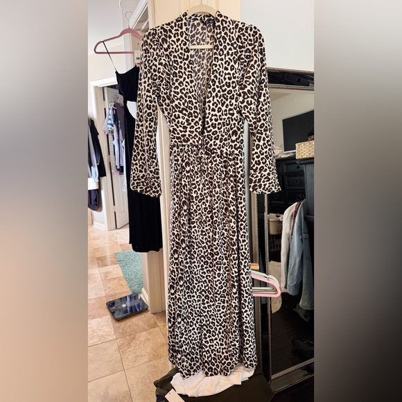 SOMETHING NAVY Brown Leopard Print Swim Coverup Robe Kimono Wrap - Picture 3 of 14